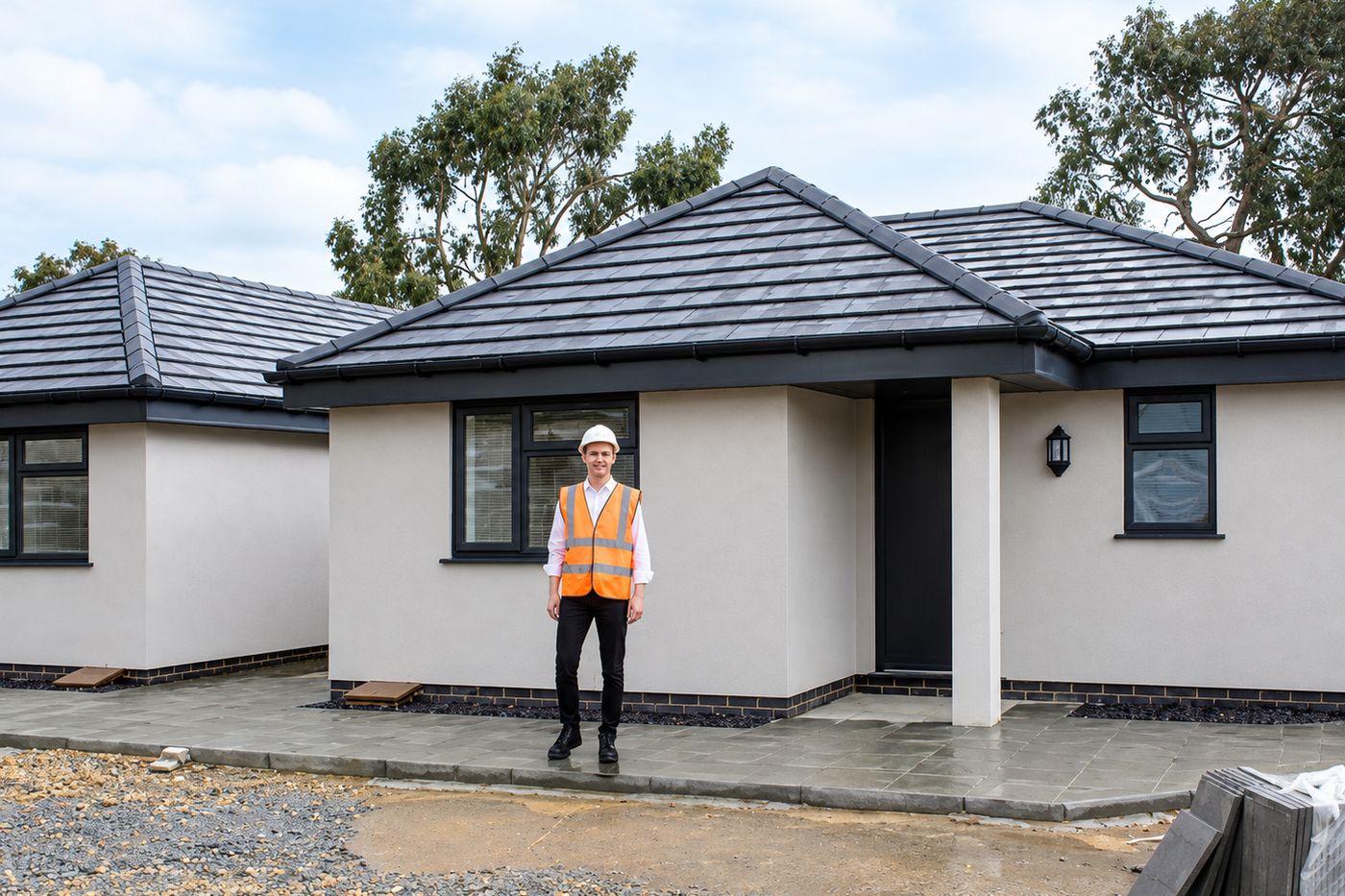 A single storey home with a member of the Inkfish team outside